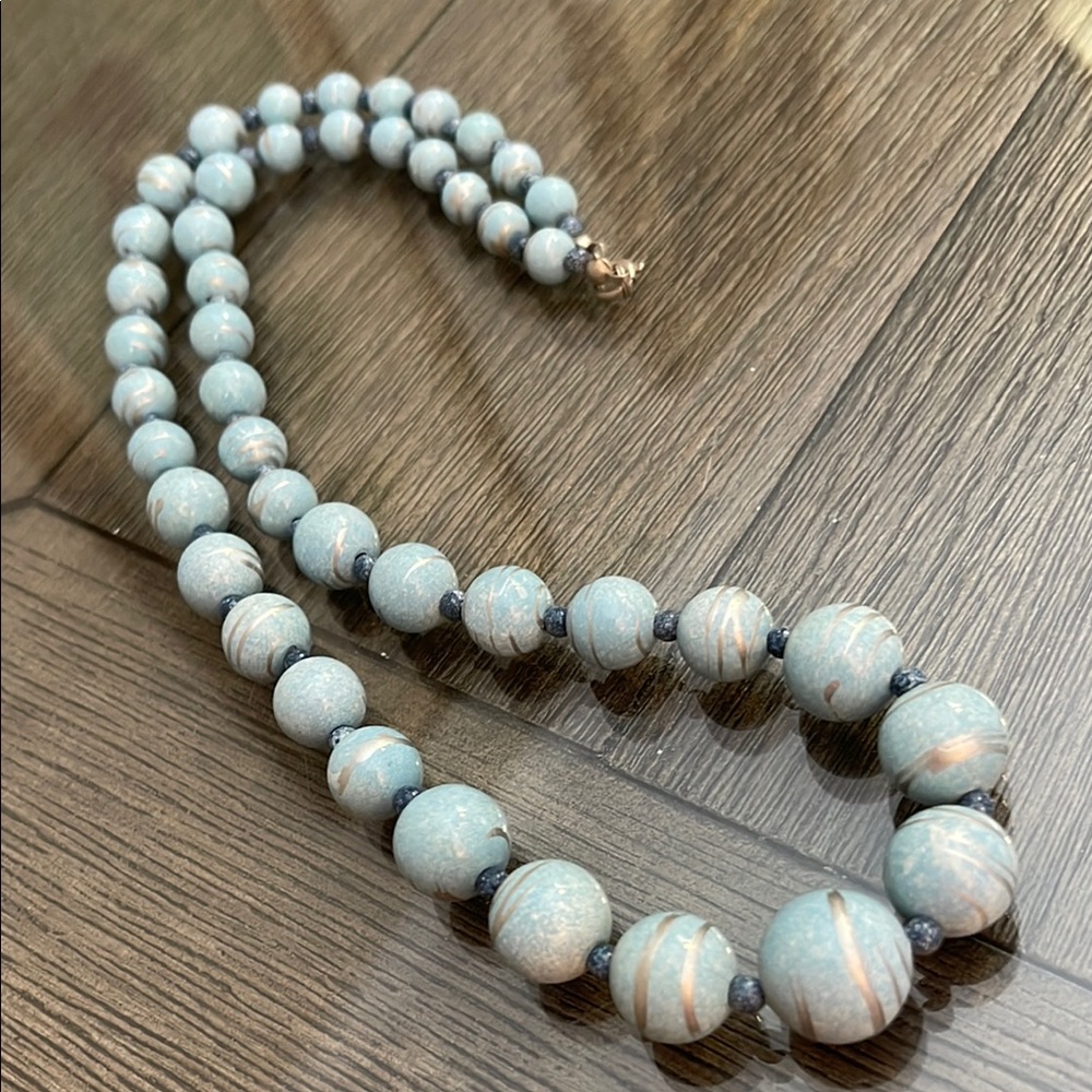 Vintage Graduated Light Blue Denim Beaded Necklace